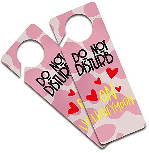 Do Not Disturb On Honeymoon Plastic Door Knob Hanger Sign, 2 Pack, Double Sided, Ideal for Using in Any Room Like Hotels