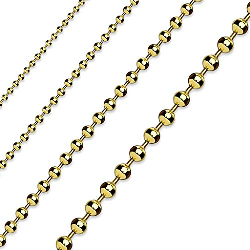 Paula & Fritz® Edelstahl Hals-Kette Damen Gold 530-mm Lang 4-mm Breit ca 6-Gramm Herren-Kette Hals-Schmuck Kugelkette Frauen-Ketten Männer-Ketten