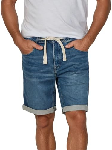riverso Jeans Shorts Herren Stretch Kurz Kordelzug Regular Fit RIVPaul | Kurze Hosen Bermuda Shorts Sommer Denim Einfarbig Schwarz Blau Grau 30 31 32 33 34 36 38 40 42 44 46