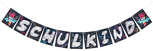 BETESSIN Schulkind Girlande Originell Einschulung Deko im Tafel-Stil Schulanfang Banner Hänge Deko für Schuleinführung Junge und Mädchen Einschulungsfeier 1. Schultag usw.