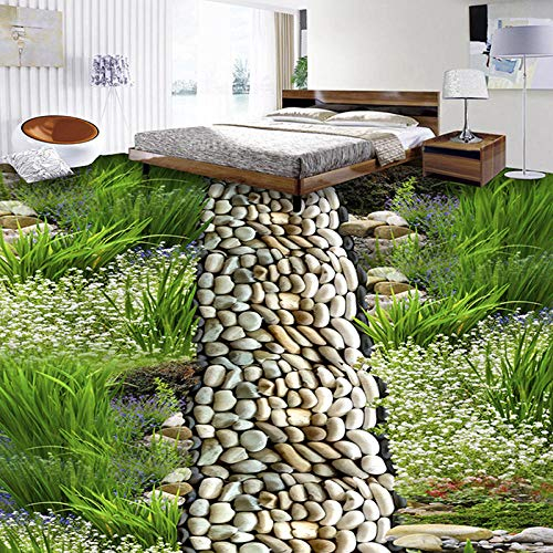 Blume Gras Kopfsteinpflaster Pastoralen Stil 3D Bodenbelag Pvc Wasserdichte Boden Malerei Wandbild Benutzerdefinierte Foto 3D Wandbilder Tapete,250(W)*175(H)Cm