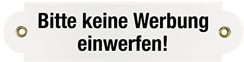 Sosenco Emailschild Bitte Keine Werbung EINWERFEN 5x20 cm Informationsschild wetterfest | Schild Emaille (Weiß)