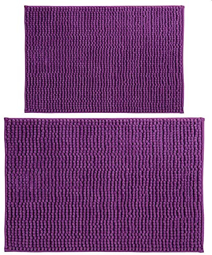 MSV Chenille Badvorleger Set 2 teilig Hochflor 40x60 cm + 60x90 cm Lila