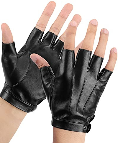 KEMIMOTO Fingerless Driving Gloves PU Faux Leather Outdoor Sport Black Half Finger Glove for Men Women Teens, Black, Small