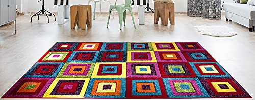 SHAZ HOME Classic Designers Extra Large Multicoloured Rugs Colourful Rugs for Bedroom Living Room Soft Thick Floor Mat Door Mat (Squares, 60x110 cm)