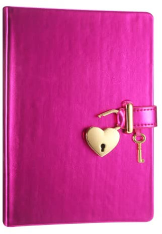 Herzförmiges Schloss-Tagebuch, Schloss-Tagebuch für Mädchen mit Schlüssel, veganer Ledereinband, niedliches geheimes Notizbuch für Teenager, 13,5 x 18,5 cm, 320p Victoria's Journals, geheimes