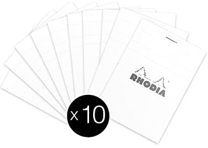 RHODIA 12201Cpack - Bloc-Notes Agrafé N°12 White - 8,5x12 cm - Petits Carreaux - 80 Feuilles Détachables - Papier Clairefontaine Blanc 80 g/m² - Paquet de 10 blocs