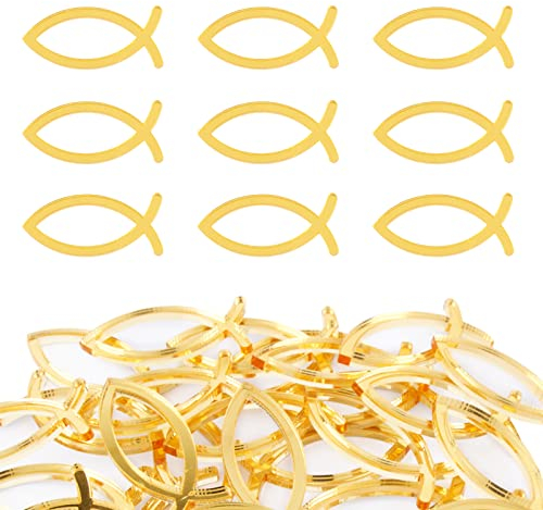 FLOFIA 36 STK Fisch Deko Kommunion Acryl Taufe Tischdeko Fische Streudeko Gold Konfirmation Dekoration Fisch Konfetti Dekofisch für Junge Mädchen