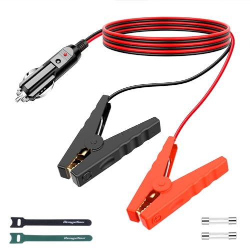 Range Tour Zigarettenanzünder-Stecker, Zigarettenanzünder-Stecker auf Batterie, Krokodilklemmen, 1 m 15 A Sicherung x2 max 24V (männlicher Zigarettenanzünder auf 100 mm Clip)