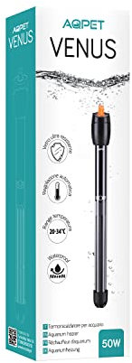 AQPET VENUS Riscaldatore Termoriscaldatore per Acquario in vetro Infrangibile Termostato regolabile, 50 Watt Lunghezza 22 cm