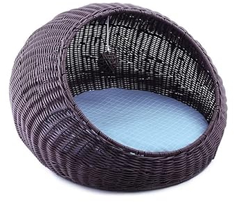 Hundebett Haustierbett Hundesofa Rattan-Haustierbett, Süßes Katzennest, Geschlossenes Katzenkissenbett, Hält Warmes Haustier-Katzenbett, Handgewebtes Katzen-Hundebett Mit Kissen, Waschbar Hundematte K