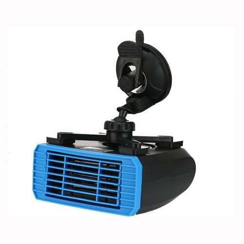TOTMOX 12V 150W Car Heater Fan with Clip/Sucker Installation, 2-in-1 Rotatable Windshied Heater for Defrosting Defogging Warming, Black with Blue