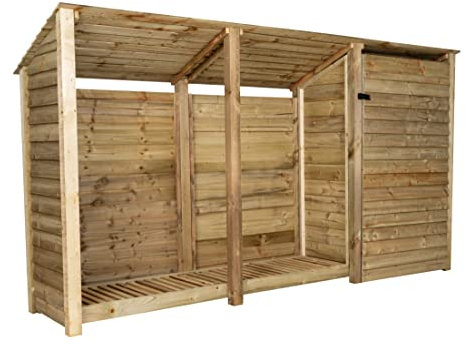 Arbor Garden Solutions wooden tool and log store 6ft (W-335cm, H-180cm, D-88cm), natural finish (Without shelf (reverse roof))