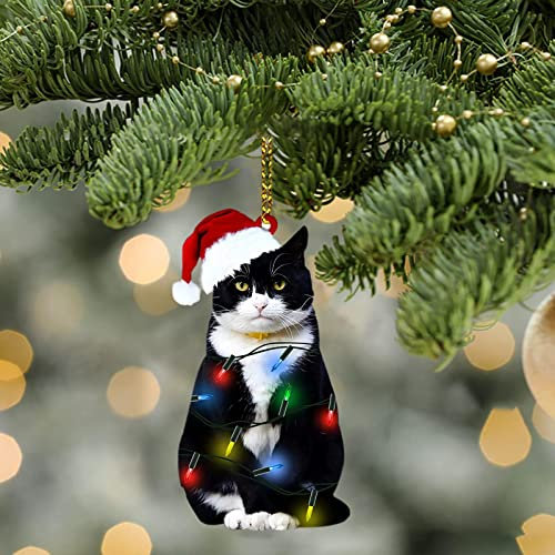 Lustiger Weihnachtsbaumschmuck, niedliche schwarze Katze, Weihnachtsstrumpf zum Aufhängen, Baumspitze Ornamente für Weihnachtsbaum, Auto-Rückspiegel