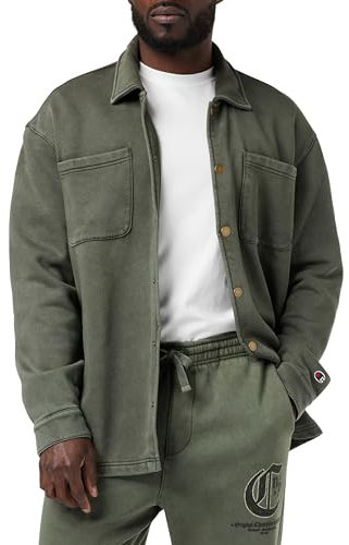 Champion Men's Rochester 1919 Pop Punk - Dyed/Wash Heavy Poly-fleece Full Buttoned Sweatshirt, Verde Foresta, M UK