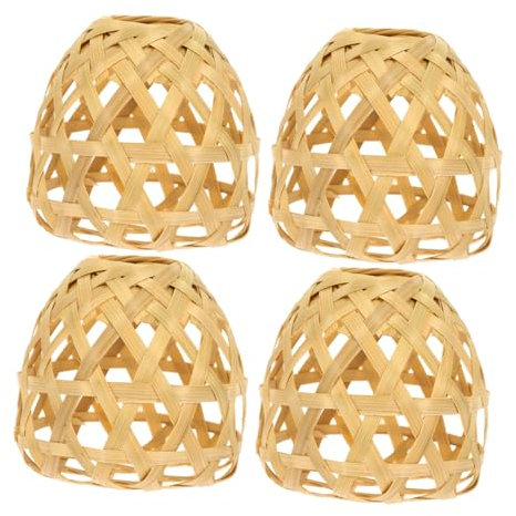 ORFOFE Lustre En Bambou Tissé À La Main - Abat-Jour Rond En Rotin Écologique Pour Lampe De Table Idéal Pour Décoration Intérieure 4pcs