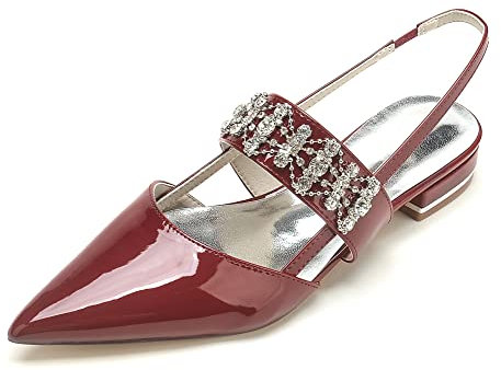 Ballerine a Punta da Donna Scarpe da Sposa in Vernice per la Sposa e la Damigella d'Onore,Rosso,36 EU