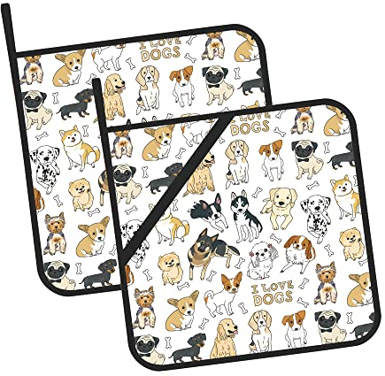 Niedliche Hunde-Topflappen, 2 Stück, hitzebeständig, Topflappen für Mikrowelle, Kochen, Backofen, Endschalen und Grillen