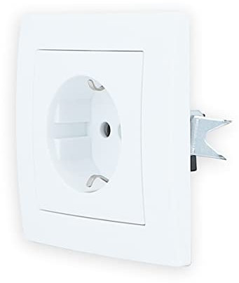 Lina, interruttore della luce, prese con telaio, set completo, presa da incasso UP Schuko, interruttore a parete (LINA 1 presa bianca con telaio H1-C51GM-1)