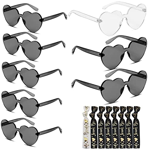 ENAIAH 8 Stück JAG Herz Party Brillen Team-Braut-Junggesellenabschiedsgläser Party Sonnenbrille Bride Herz Brille Set mit 8 Junggesellenabschieds-Armbändern für Hochzeit Geburtstag Party