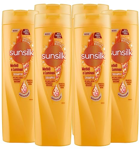 Sunsilk Weiches und glänzendes Shampoo für trockenes Haar, Formel Active Fusion mit Mischung aus Keratin und Biotin, feuchtigkeitsspendend und pflegend, 6 Flaschen à 400 ml