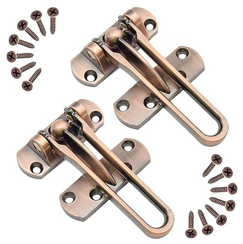 Yosawo 2 PCS Door Lock Latch,Home Security Door Lock, Swing Bar Door Lock,Safety Childproof Reinforcement Door Stopper,Hotel Door Latches with Screws(Red Bronze/SY))