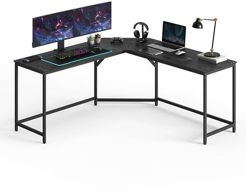VASAGLE Eckschreibtisch, L-förmiger Computertisch, 149 x 149 x 76 cm, platzsparender Bürotisch, Homeoffice, Gaming, ebenholzschwarz-tintenschwarz LWD073B56