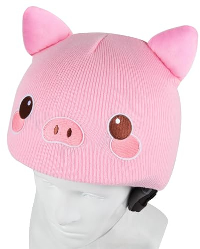 YCONNECT Ski Helmet Cover - for Helmets of Ski, Snowboard, Skateboard, Bicycle - Knitted Helmet Covers for Skiing, Paragliding - Fun Funny Gifts for Kids & Adults (Pink Pig)