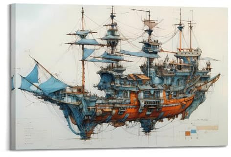 LADV Vintage Segelschiff-Poster, dekoratives Gemälde, Leinwand, Wandkunst, Bild, 60 x 90 cm