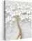 MuchoWow© Impression sur Toile Decoration Murale Peinture 50x70 cm Tableaux Decoratifs Muraux Décoration Chambre Arbre - Fleurs - Or - Blanc