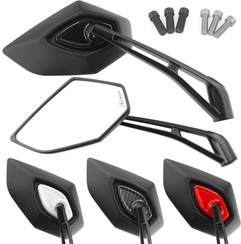 Area1 Universal Motorrad Rückspiegel Paar e-geprüft 2x M10 Rechtsgewinde + Linksgewindeadapter, passend für z.B. Duke, SMC/R Z900 Z750 Z650 (schwarz)
