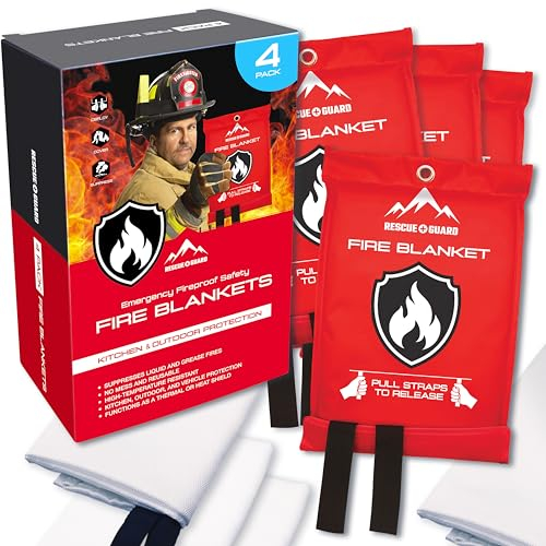 Notfall-Feuerdecke, 4er-Pack, 101,6 x 101,6 cm. Bleiben Sie vorbereitet mit unserer feuerfesten Decke, löschen Sie Flammen für Ihre Küche zu Hause – Seien Sie ein Held mit dem ersten Haus-Must Haves