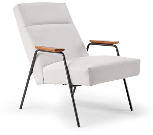 EUREKA ERGONOMIC Loungesessel mit Armlehnen, Relaxsessel mit Metallrahmen, Mid-Century-Modern-Stil Lese Sessel, mit Stoff Gepolsterter Einzelsofa für Wohnzimmer, Schlafzimmer, Arbeitszimmer, Weiß