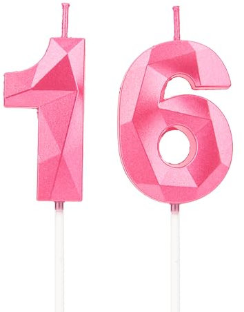 16th Birthday Candles, Pink Number Candles Birthday Decoration, Happy Birthday Cake Toppers, for Birthday Parties Weddings Company Anniversaries (Pink, 16)