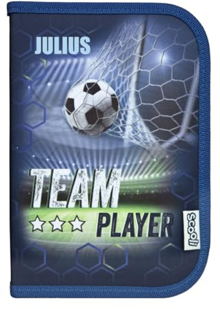 minimutz Federmappe Fußball Jungen - Personalisiert mit Name - Federtasche Team Player mit Inhalt Stiften - Schüleretui Grundschule Schulanfang Kinder