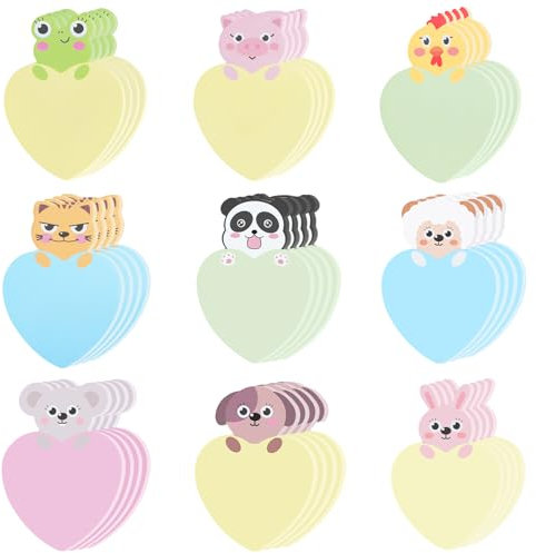 CRITIVE-S 36 Pcs Sticky Notes Cartoon Animal, Sticky Tabs Self-Stick Note Pad Set, Cute Stationery Supplies Shaped Book Tabs, Heart Sticky Pads for Student Kids Gifts Home Office School Memo(9 Styles)