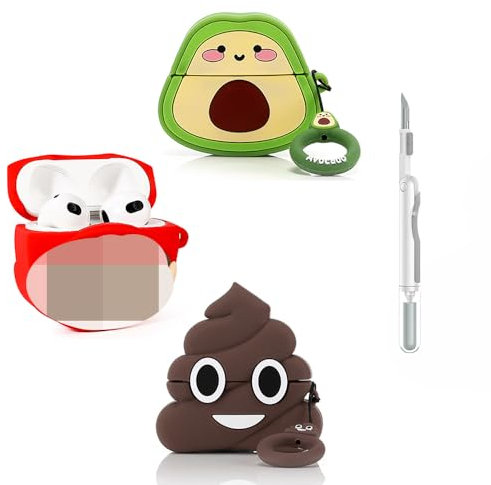 XMBYGY - Custodia protettiva per AirPods di terza generazione, con kit di pulizia, in silicone, design carino, con portachiavi, per auricolari AirPods 3 (M+A+F)