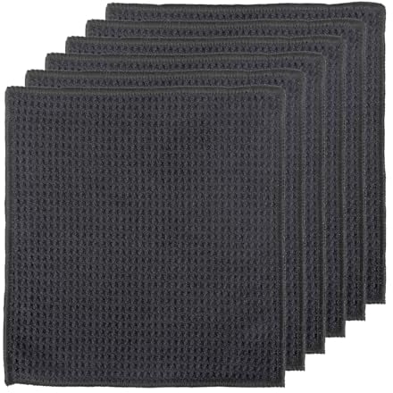 Apkpesterml Paños de Cocina Negros de Microfibra Reutilizables, Toallas de Té con Estampado de Gofres para Fuerte Absorción de Agua Paños Gruesos y Sin Pelusas para Limpieza Doméstica (Black 20 * 20)