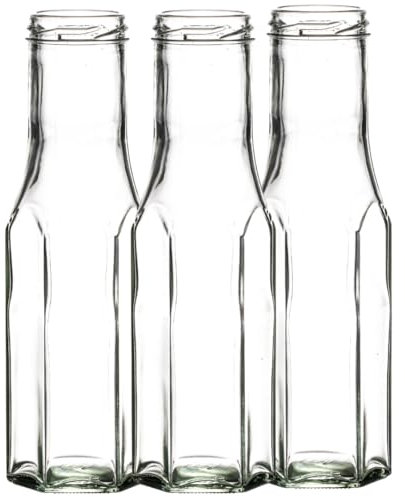 Glass Hexagonal Sauce Bottle 250ml | preserve bottle | Including Gold Twist Off Caps | Glass bottles | J&B (36)