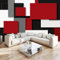 Red 3D Mural Geometric Blocks Overlap Wall Mural Versatile Photo Wallpaper & Wall Sticker, for Bedroom Living Room & Home Décor, Including Kids’ Room Art Poster W200 X H140 Cm