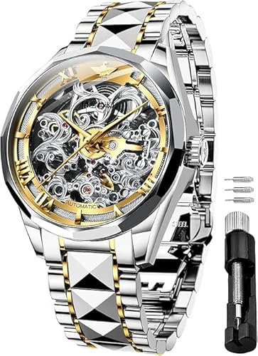 OUPINKE Herren-Skelett-Uhren mechanisch luxuriös automatisch mit Selbstaufzug Saphirglas wasserdicht Wolfram-Stahlband