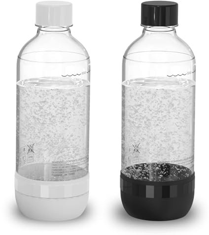 Sodabottles, PCTG Popbottle, Carbonating Bottles, Plastic Made Soda Water Bottle, for Soda Machine (White + Black 2 × 1 L)