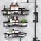 Kegii Etagere Douche, Etagere Rangement sans Percage, Etagere Angle Salle de Bain, Noir 3 pièces