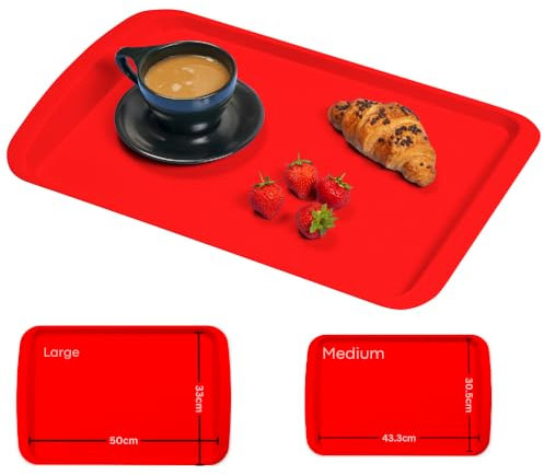 BuzzTrove Serving Trays | Durable Plastic Tea Tray & Dinner Tray | Trays for Eating on Lap, Food Serving & Snacks | Dishwasher Safe, Stackable| 12-Month Guarantee | STMR