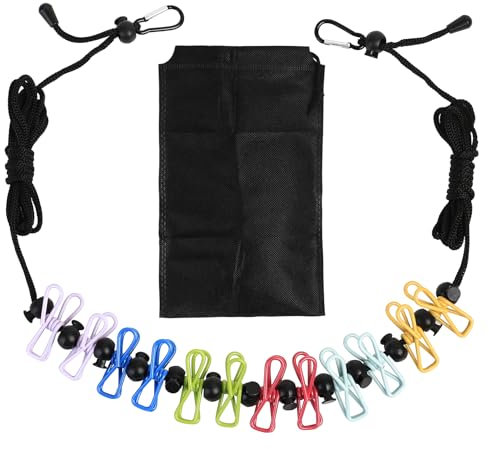 Cuerda Tendedero Portatil Exterior, 4M Cuerda Tender Ropa Exterior, Cuerda Tendedero Retráctil Portátil con 12 Pinzas para Ropa, Cuerda para Tender Ropa Exterior Jardín Viajes Camping Accesorios