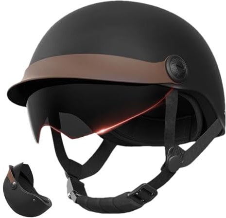 Yonuaret Jethelm Visier Roller Helm Mopedhelm Ideal Für Motoroller Scooter Helm Moped Mofa Helm,Fashionhelm Komfortabler Motorradhelm Für Herren Und Damen