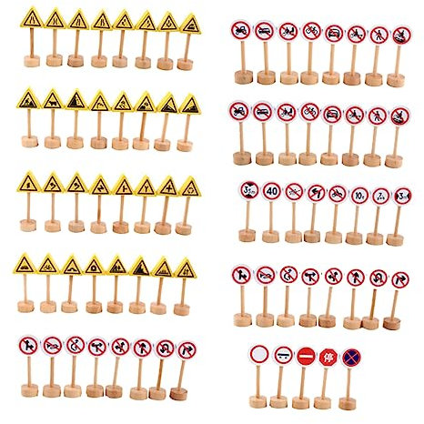PHENOFICE Ensemble De Jouets De Signalisation Routière 50 Pièces Mini Panneaux De Signalisation Routière Lumières Vives pour Garçons Et Filles Apprentissage Ludique