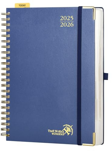 POPRUN Tagesplaner 2025 2026 Ringbuch mit Hardcover 30,5 x 22 cm, Tageskalender A4 1 Tag 1 Seite (Montag - Sonntag), Terminplaner (Aug.2025-Jul.2026) mit Plastiklineal - Marineblau