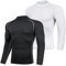AMZSPORT Kompressionsshirt Herren Langarm 2er Pack Mock Neck Funktionsshirt Sportshirt Schnelltrocknend Laufshirt, Schwarz Weiß M