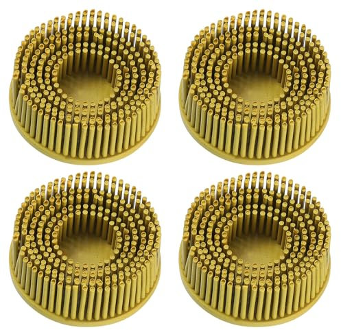 sourcing map 4pcs Bristle Disc 2 80 Grit R-Type Abrasive Brush Coarse Bristle Disc Deburring Electric Disc Brush Attachment Abrasive Coating Removal Disc for Metal, Yellow